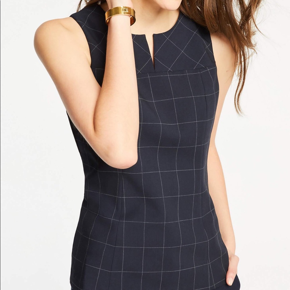 NWT Ann Taylor Windowpane Splitneck Shell
